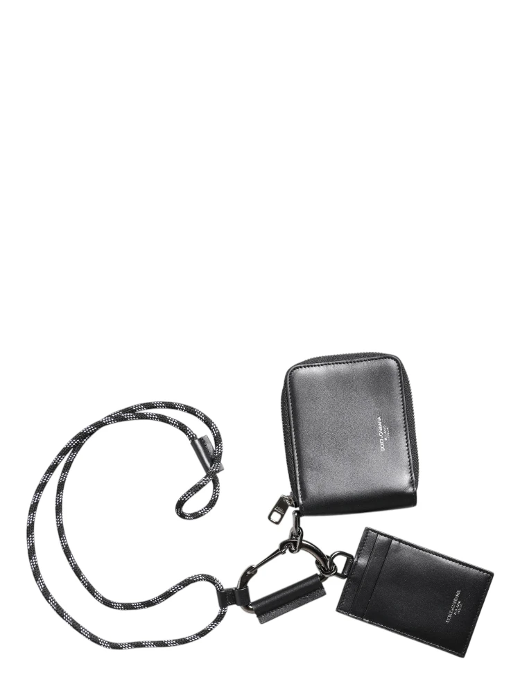 Black Leather Lanyard Zip Around Card Holder Wallet alternative
