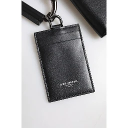 Black Leather Lanyard Zip Around Card Holder Wallet