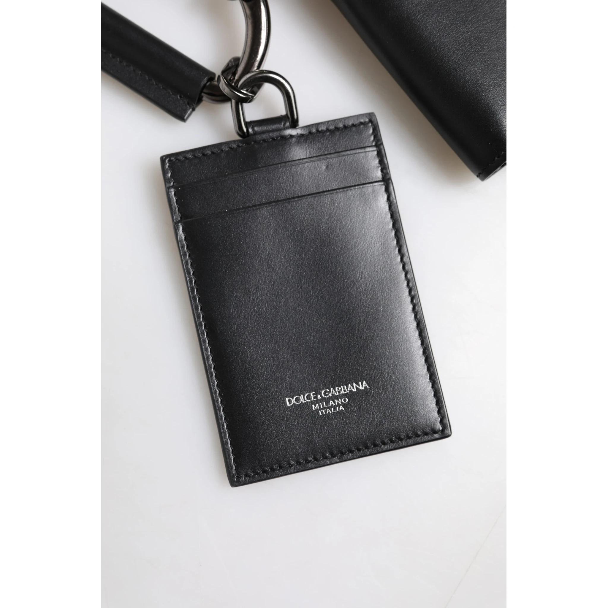 Black Leather Lanyard Zip Around Card Holder Wallet