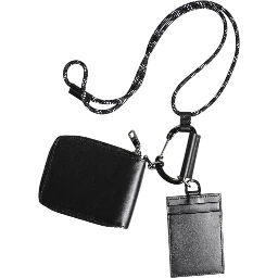 Black Leather Lanyard Zip Around Card Holder Wallet