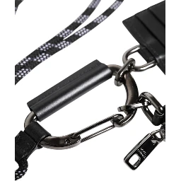 Black Leather Lanyard Zip Around Card Holder Wallet