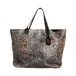 Brown Leopard BEATRICE Leather Logo Plaque Tote Bag