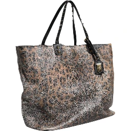 Brown Leopard BEATRICE Leather Logo Plaque Tote Bag