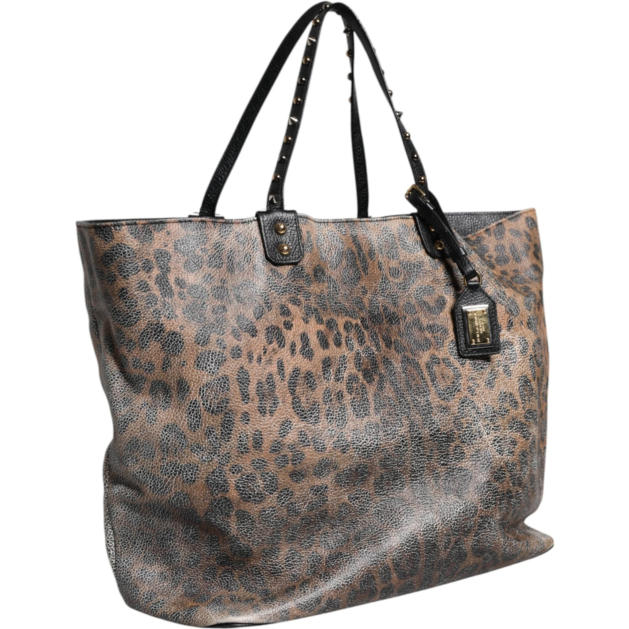 Brown Leopard BEATRICE Leather Logo Plaque Tote Bag