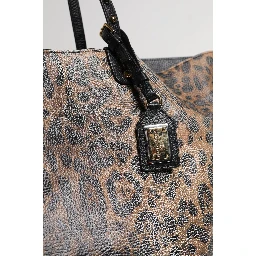 Brown Leopard BEATRICE Leather Logo Plaque Tote Bag