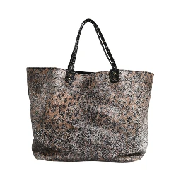 Brown Leopard BEATRICE Leather Logo Plaque Tote Bag