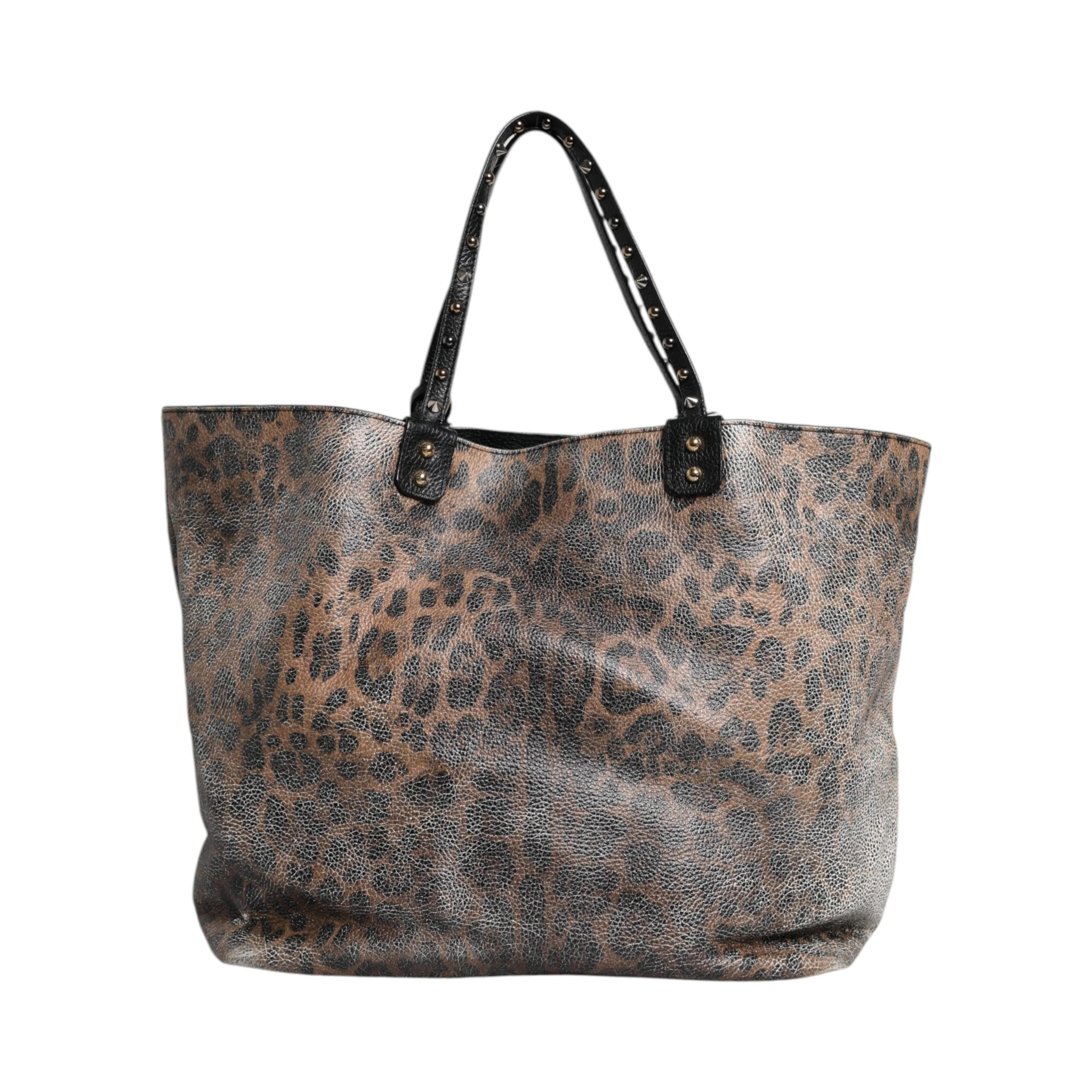 Brown Leopard BEATRICE Leather Logo Plaque Tote Bag