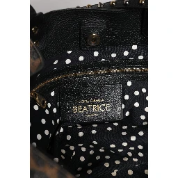 Brown Leopard BEATRICE Leather Logo Plaque Tote Bag