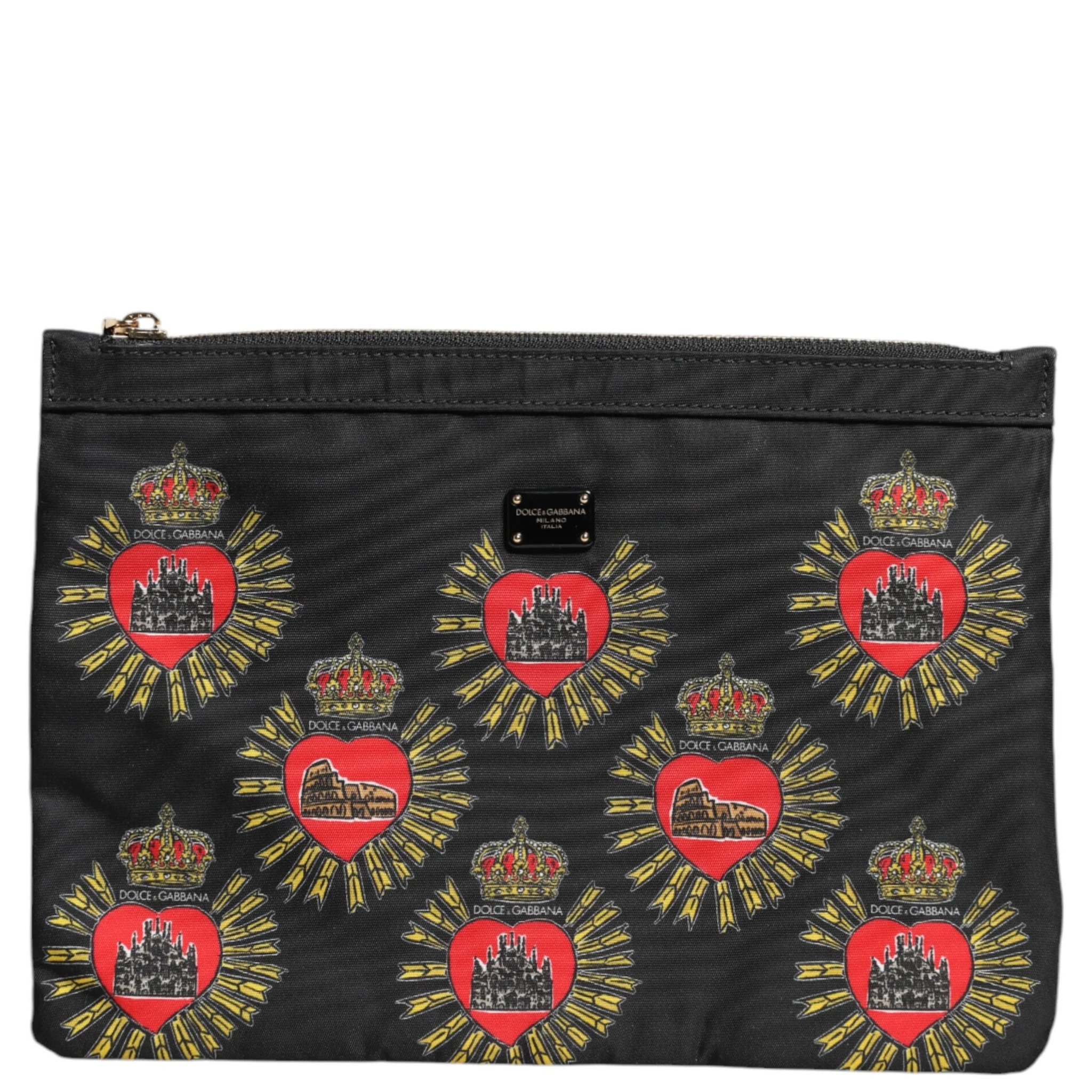 Black Red Nylon Sacred Heart Clutch Pouch Bag