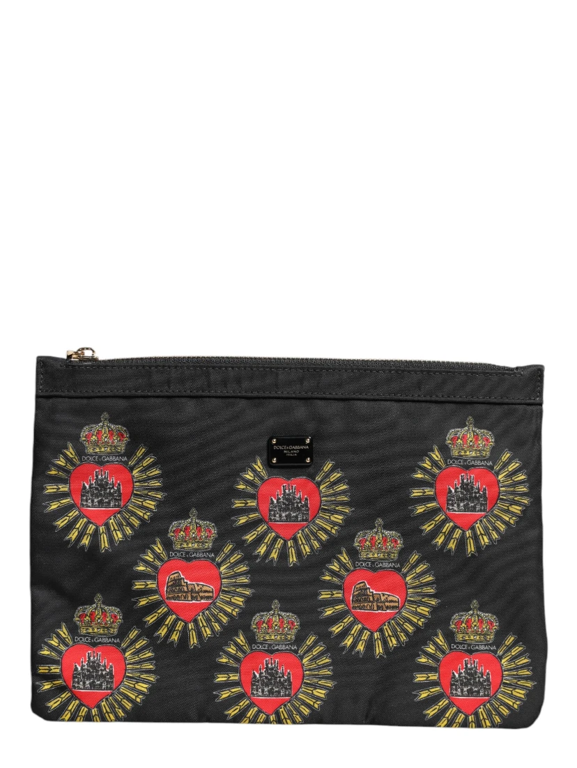 Black Red Nylon Sacred Heart Clutch Pouch Bag