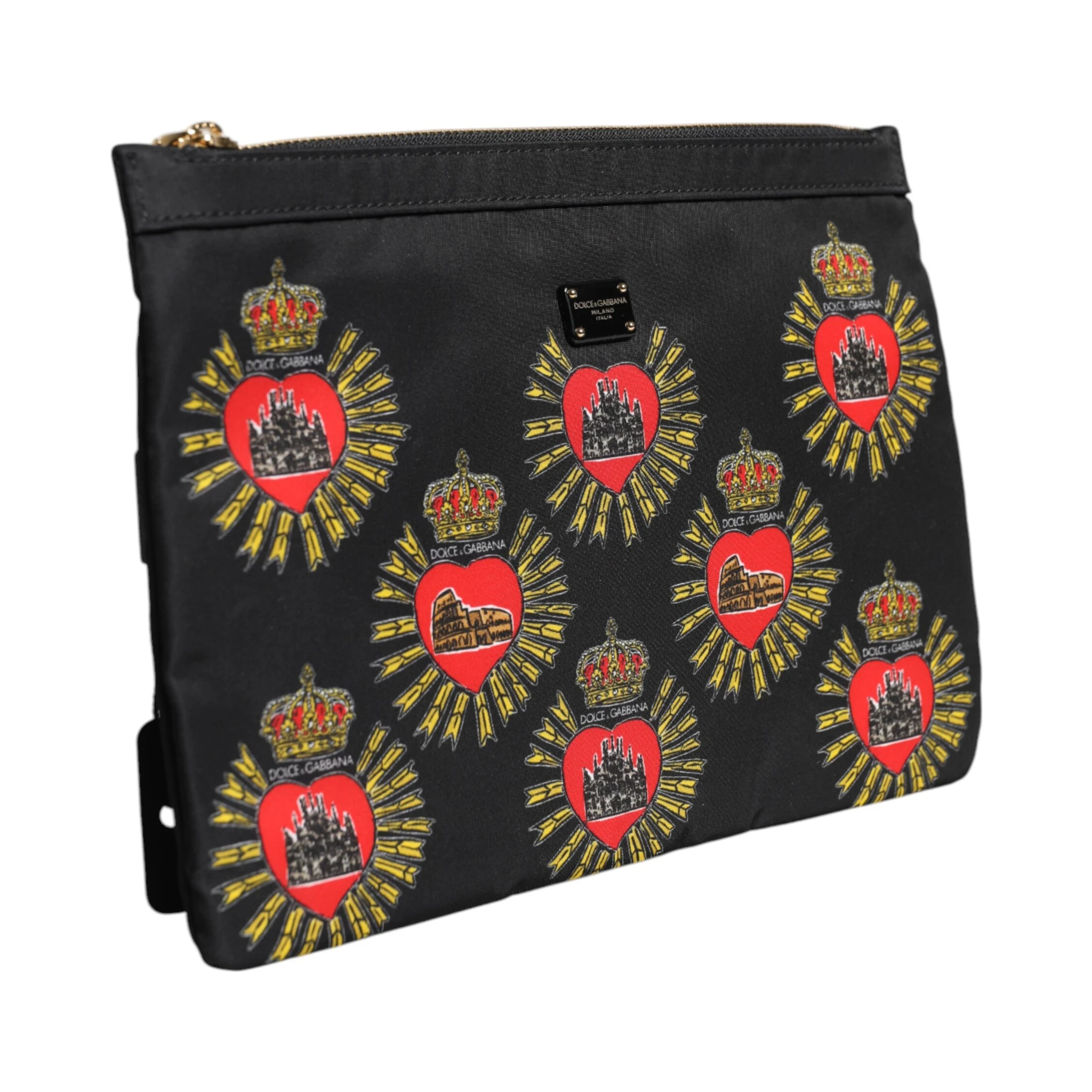 Black Red Nylon Sacred Heart Clutch Pouch Bag