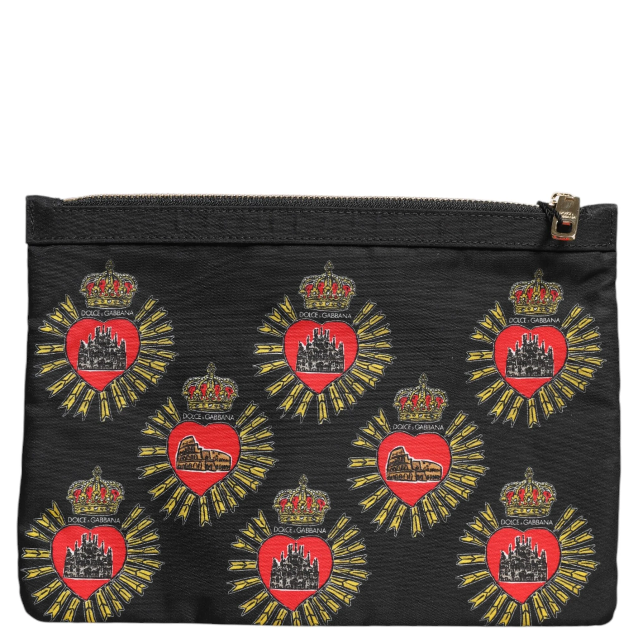 Black Red Nylon Sacred Heart Clutch Pouch Bag