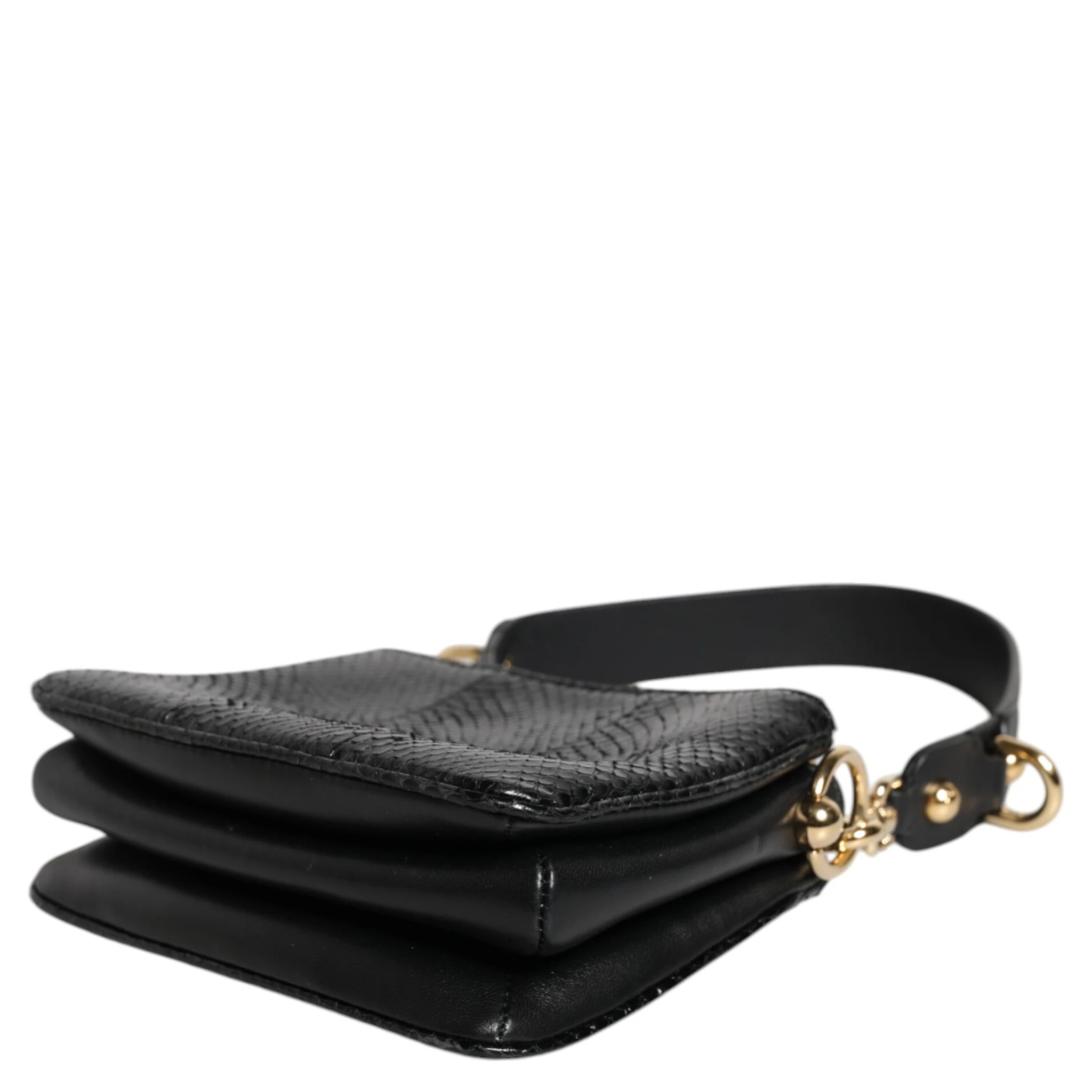 Black Exotic Leather Shoulder Sling Clutch Bag