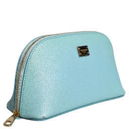 Light Blue Leather Handbag Clutch Mini Purse Pouch Bag
