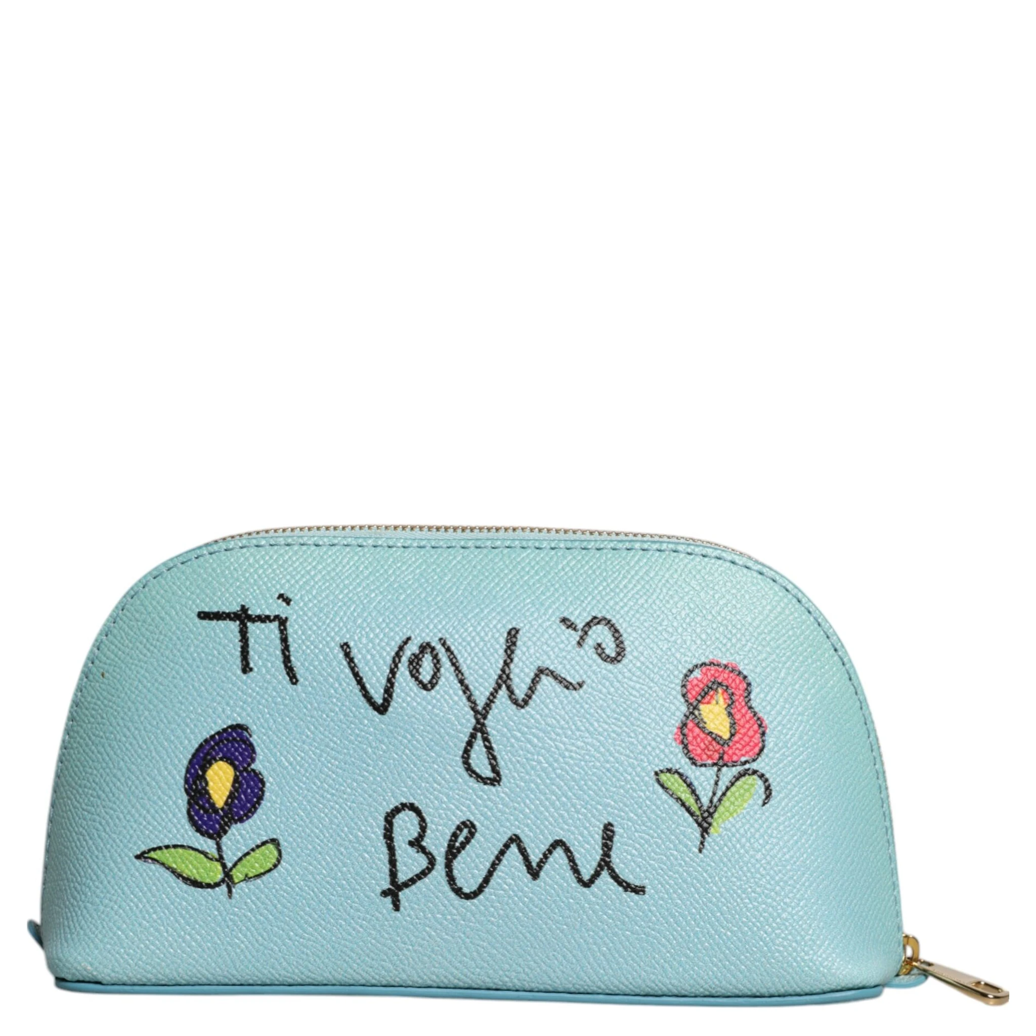 Light Blue Leather Handbag Clutch Mini Purse Pouch Bag