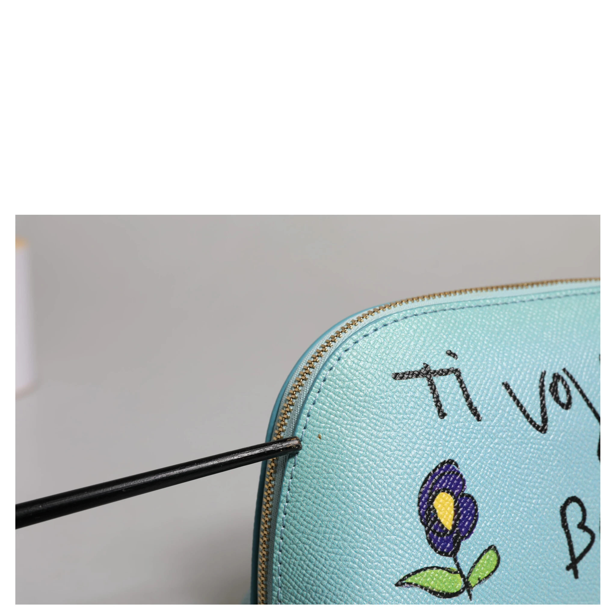 Light Blue Leather Handbag Clutch Mini Purse Pouch Bag