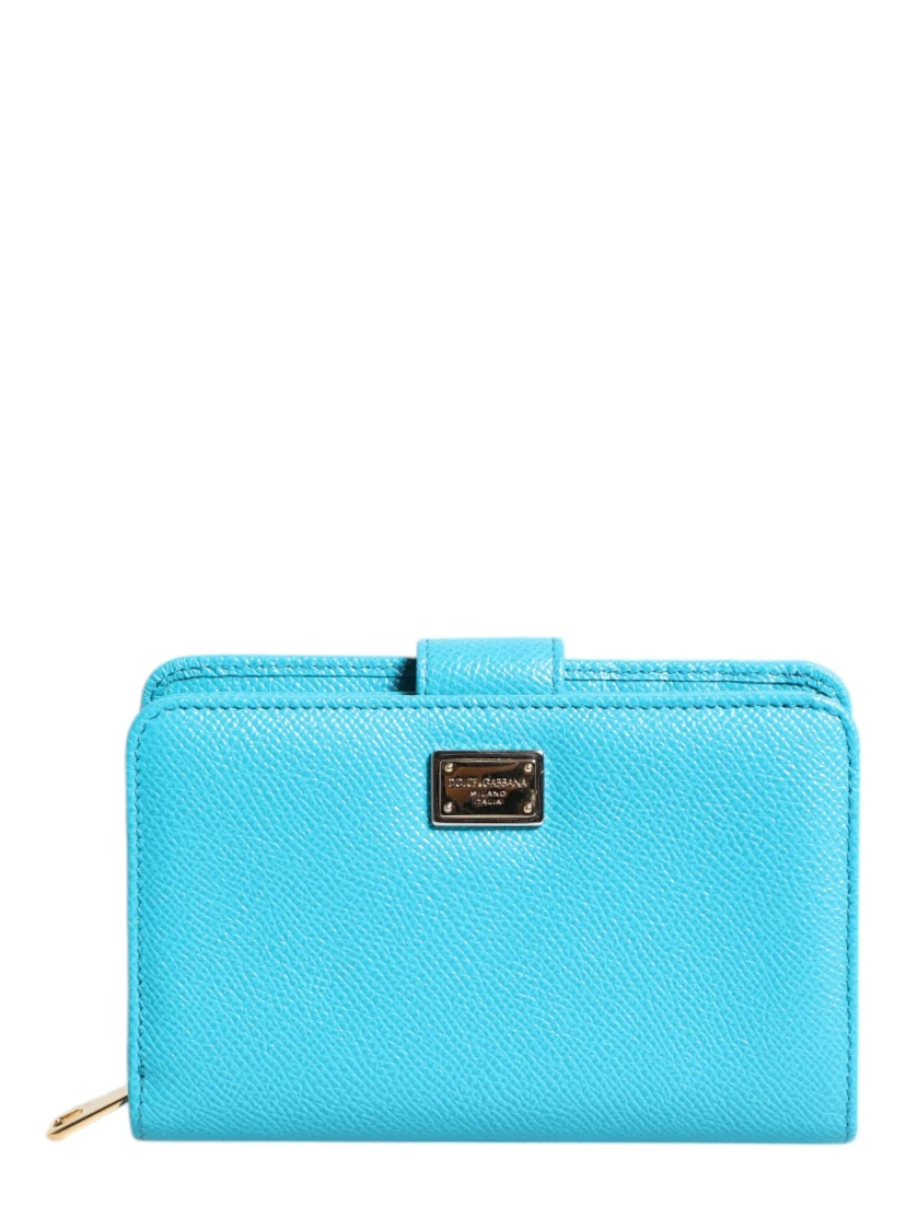 Light Blue Leather Bifold Continental Clutch Wallet