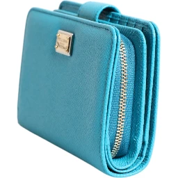 Light Blue Leather Bifold Continental Clutch Wallet