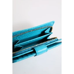 Light Blue Leather Bifold Continental Clutch Wallet