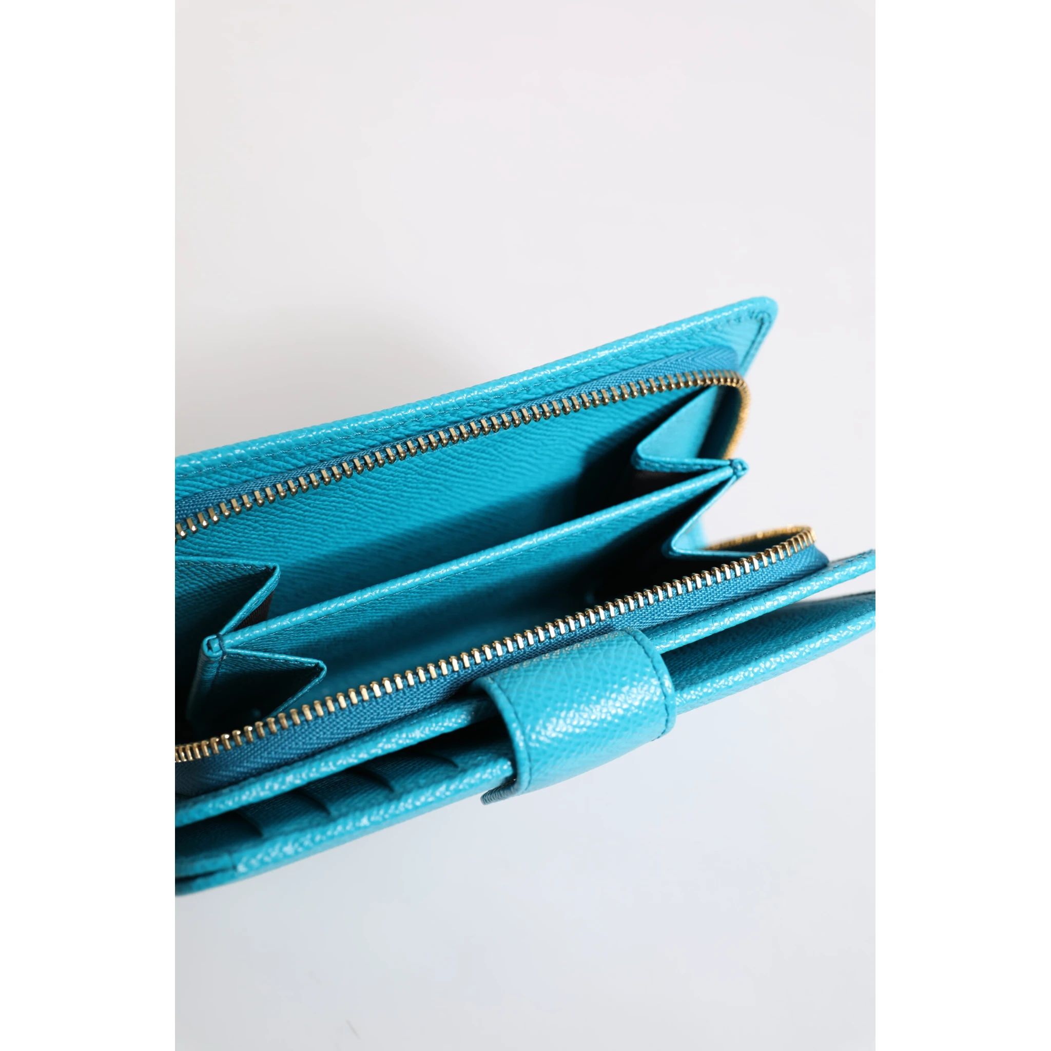 Light Blue Leather Bifold Continental Clutch Wallet