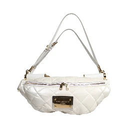 White Quilted Logo Plaque Belt Waist Fanny Pack Bag