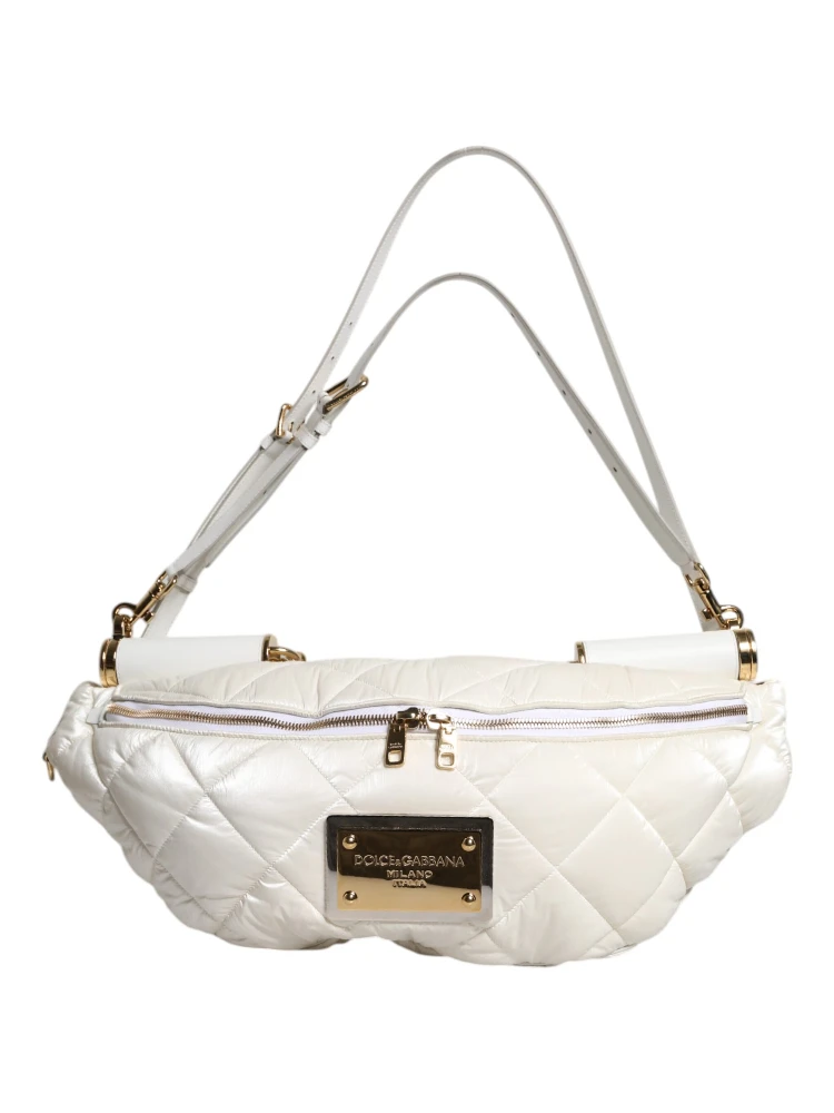White Quilted Logo Plaque Belt Waist Fanny Pack Bag alternative