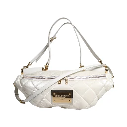 White Quilted Logo Plaque Belt Waist Fanny Pack Bag