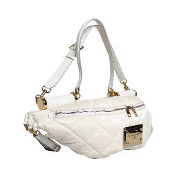 White Quilted Logo Plaque Belt Waist Fanny Pack Bag