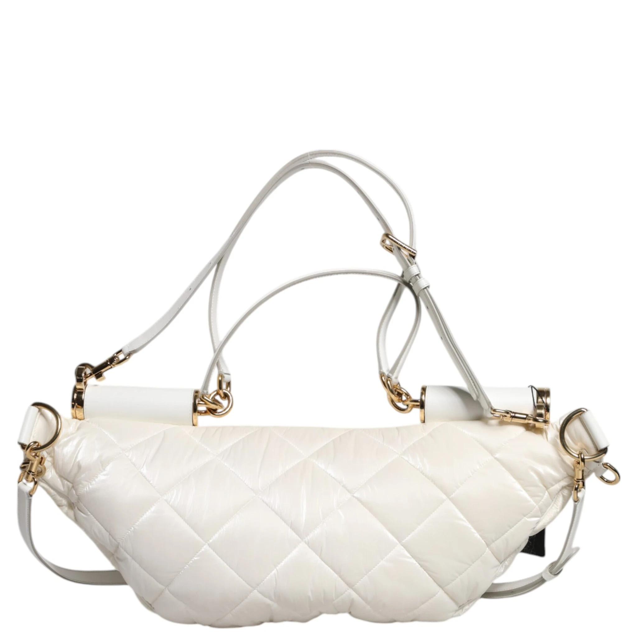 White Quilted Logo Plaque Belt Waist Fanny Pack Bag