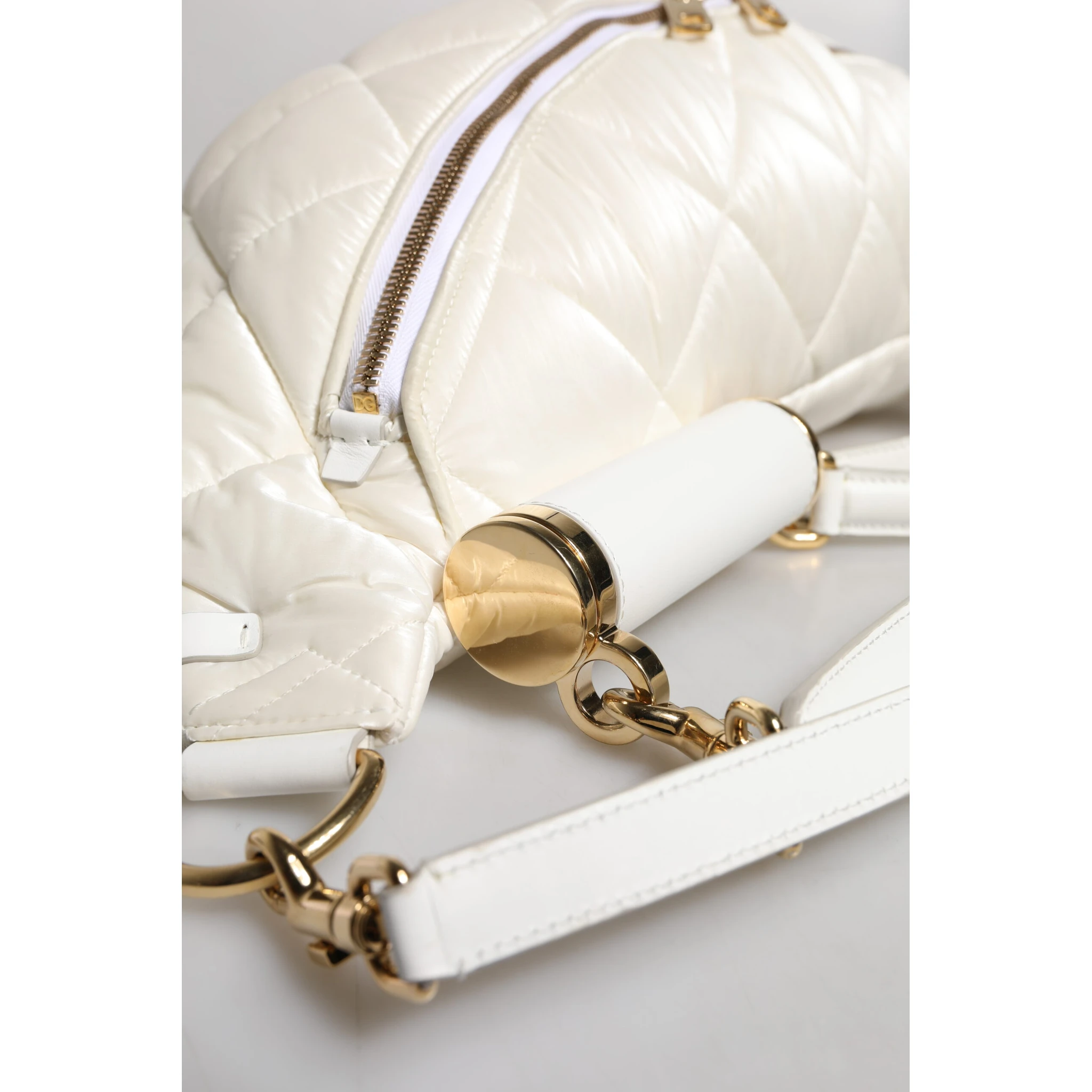 White Quilted Logo Plaque Belt Waist Fanny Pack Bag