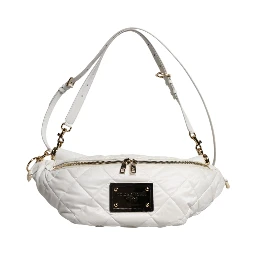 White Quilted Logo Plaque Belt Waist Fanny Pack Bag