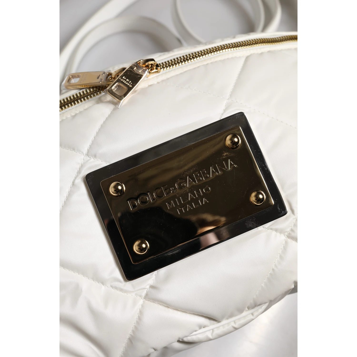 White Quilted Logo Plaque Belt Waist Fanny Pack Bag