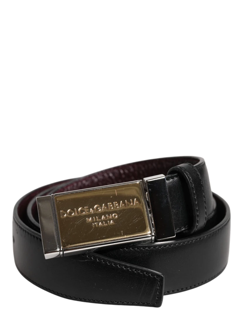 Black Brown Leather Metal Buckle Reversible Belt