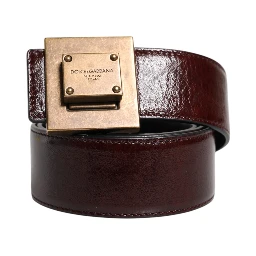 Brown Leather Gold Metal Buckle Classic Belt