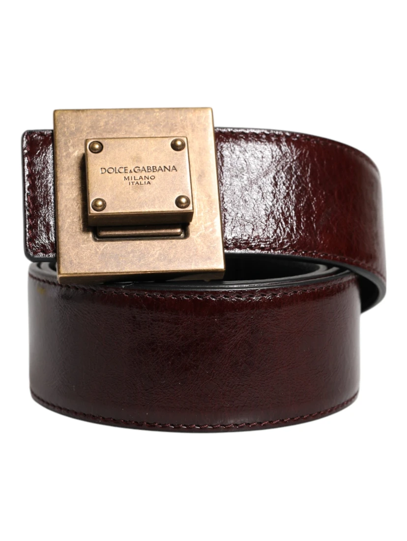 Brown Leather Gold Metal Buckle Classic Belt
