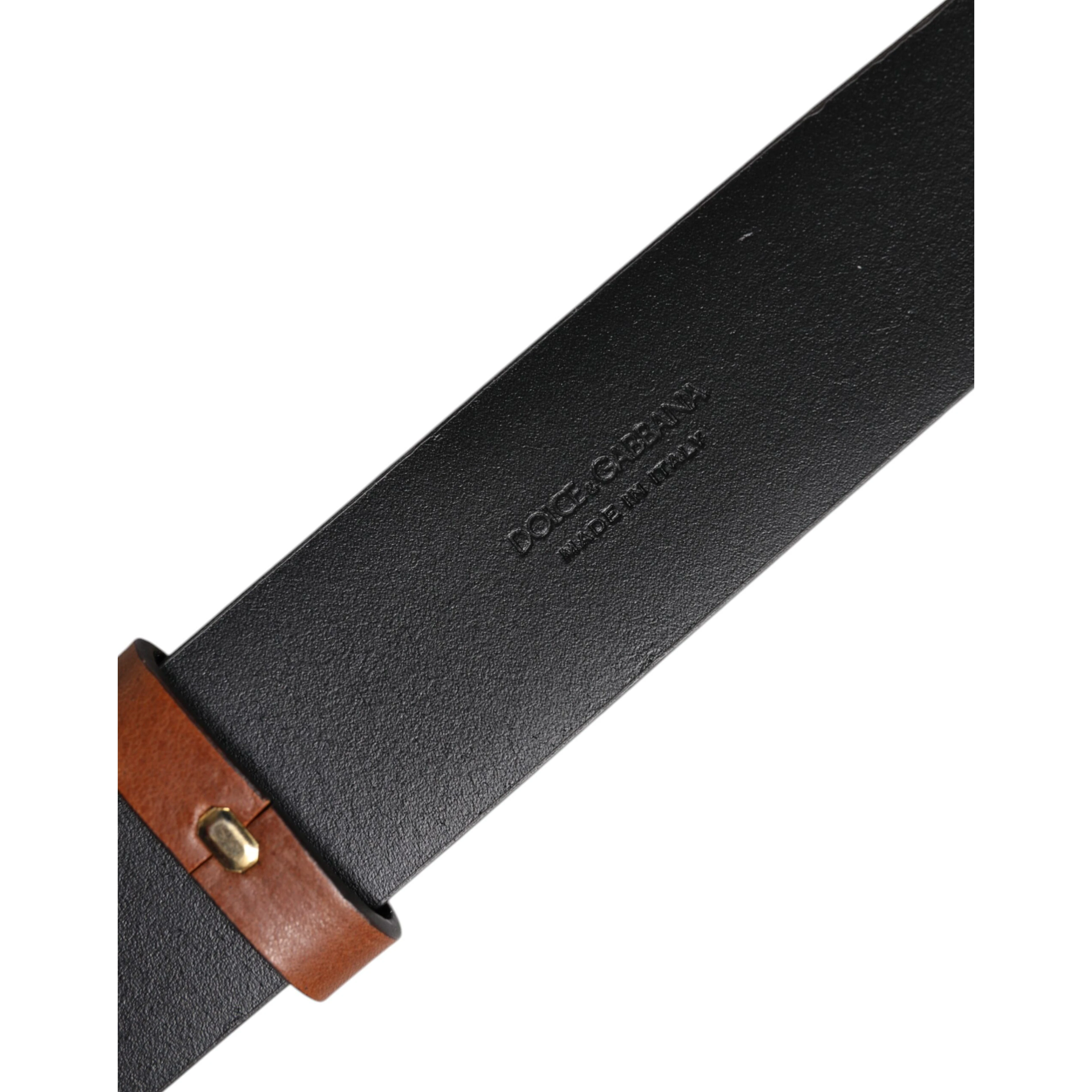 Brown Leather Gold Crystal Buckle Belt