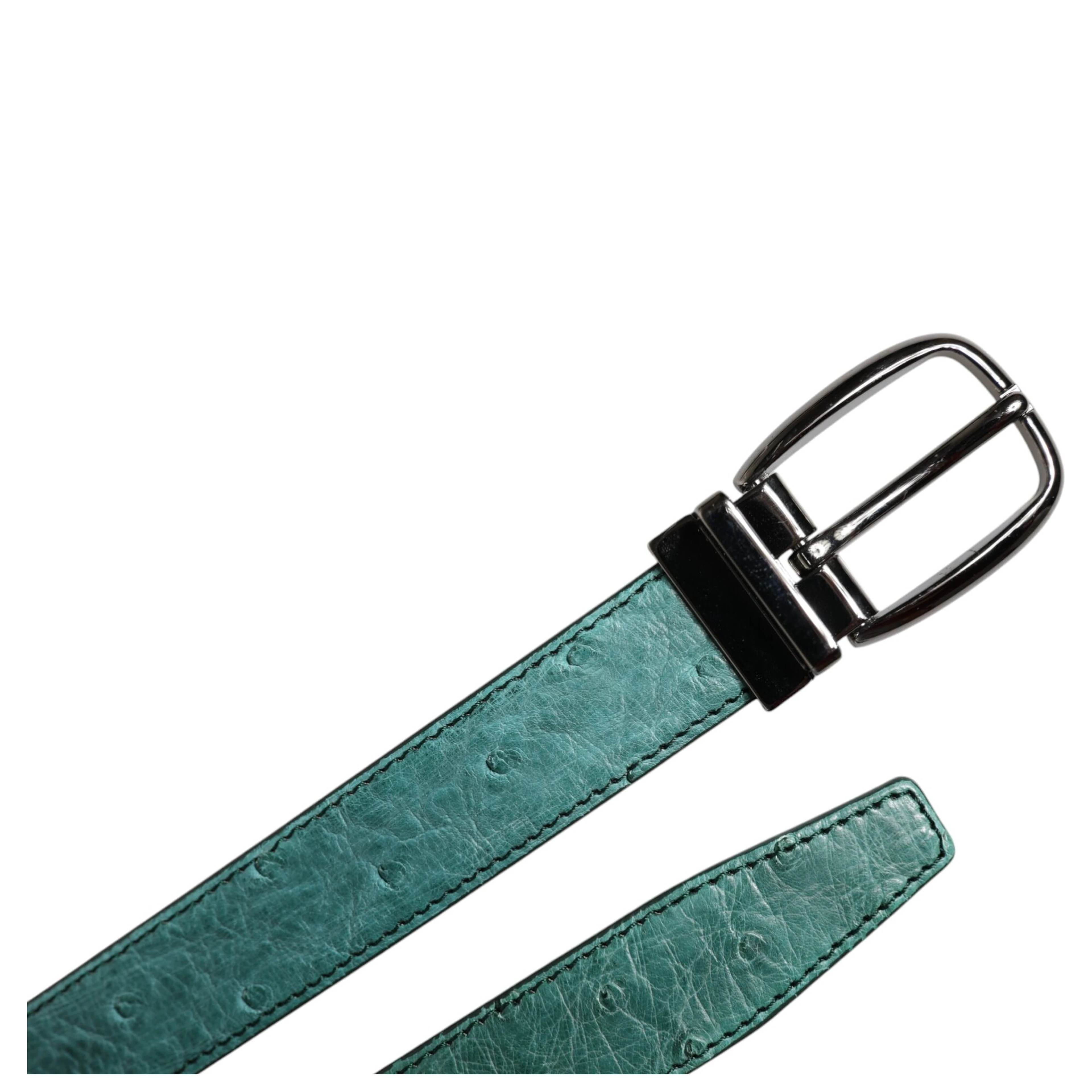 Green Ostrich Leather Silver Metal Buckle Belt