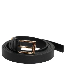 Black Calf Leather Gold Metal Buckle Belt