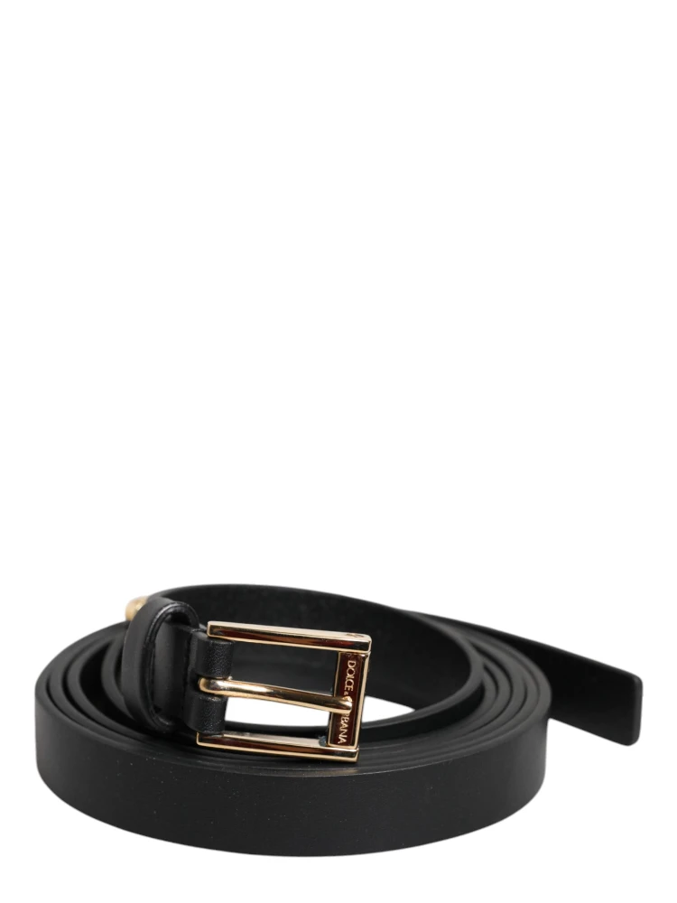 Black Calf Leather Gold Metal Buckle Belt