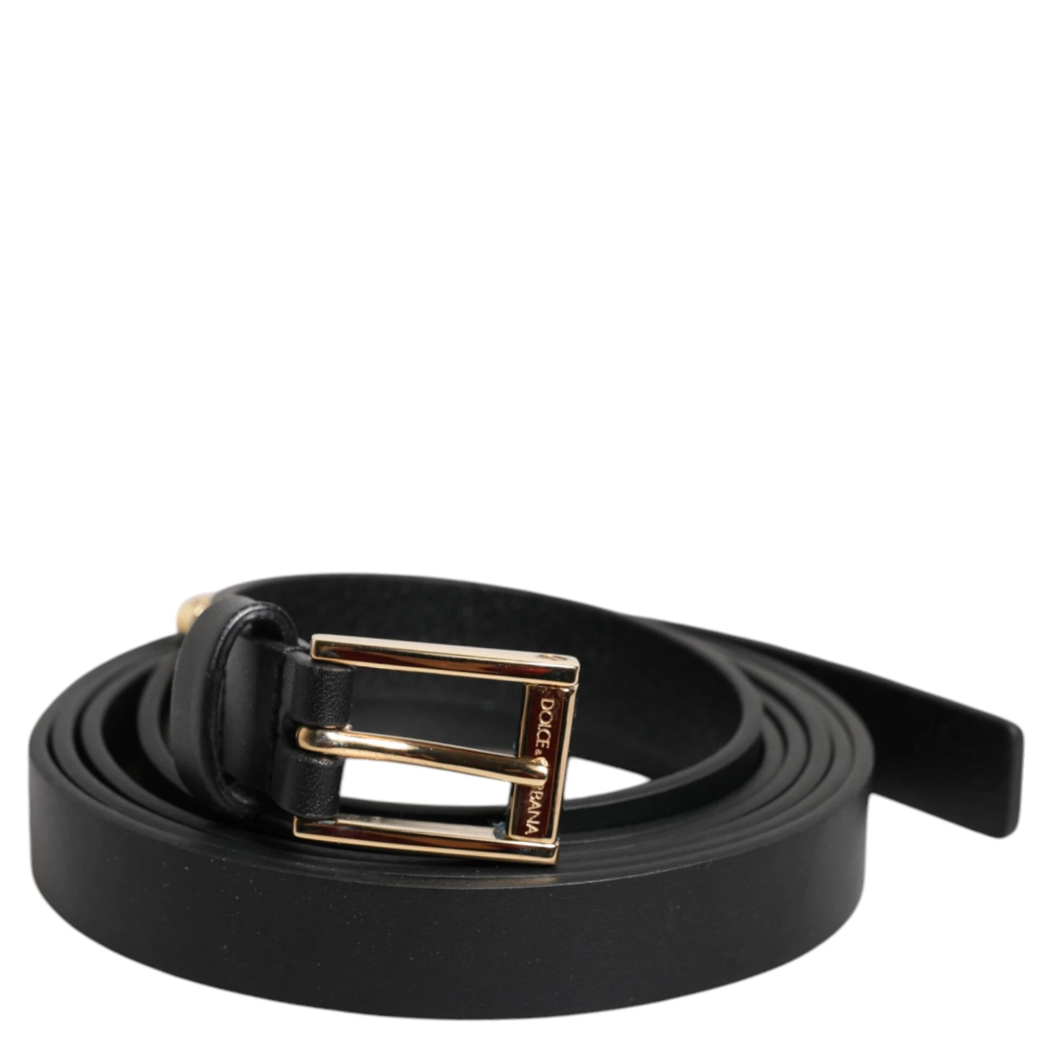 Black Calf Leather Gold Metal Buckle Belt