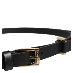 Black Calf Leather Gold Metal Buckle Belt