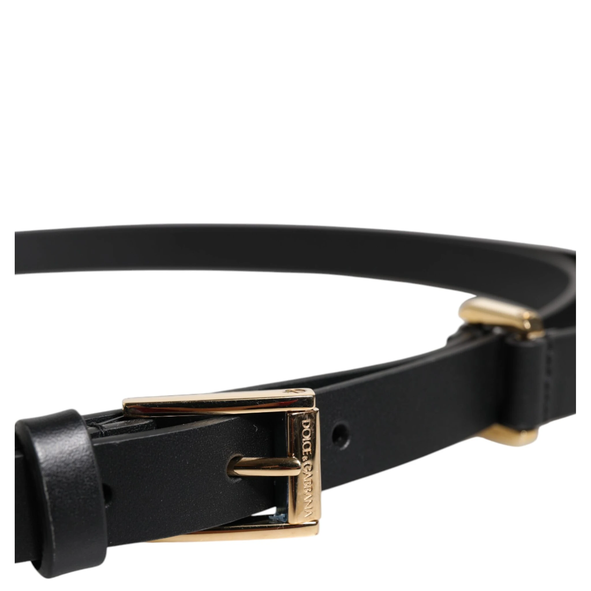 Black Calf Leather Gold Metal Buckle Belt