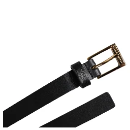 Black Calf Leather Gold Metal Buckle Belt