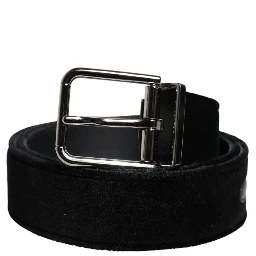 Black Cotton Silver Tone Metal Buckle Belt