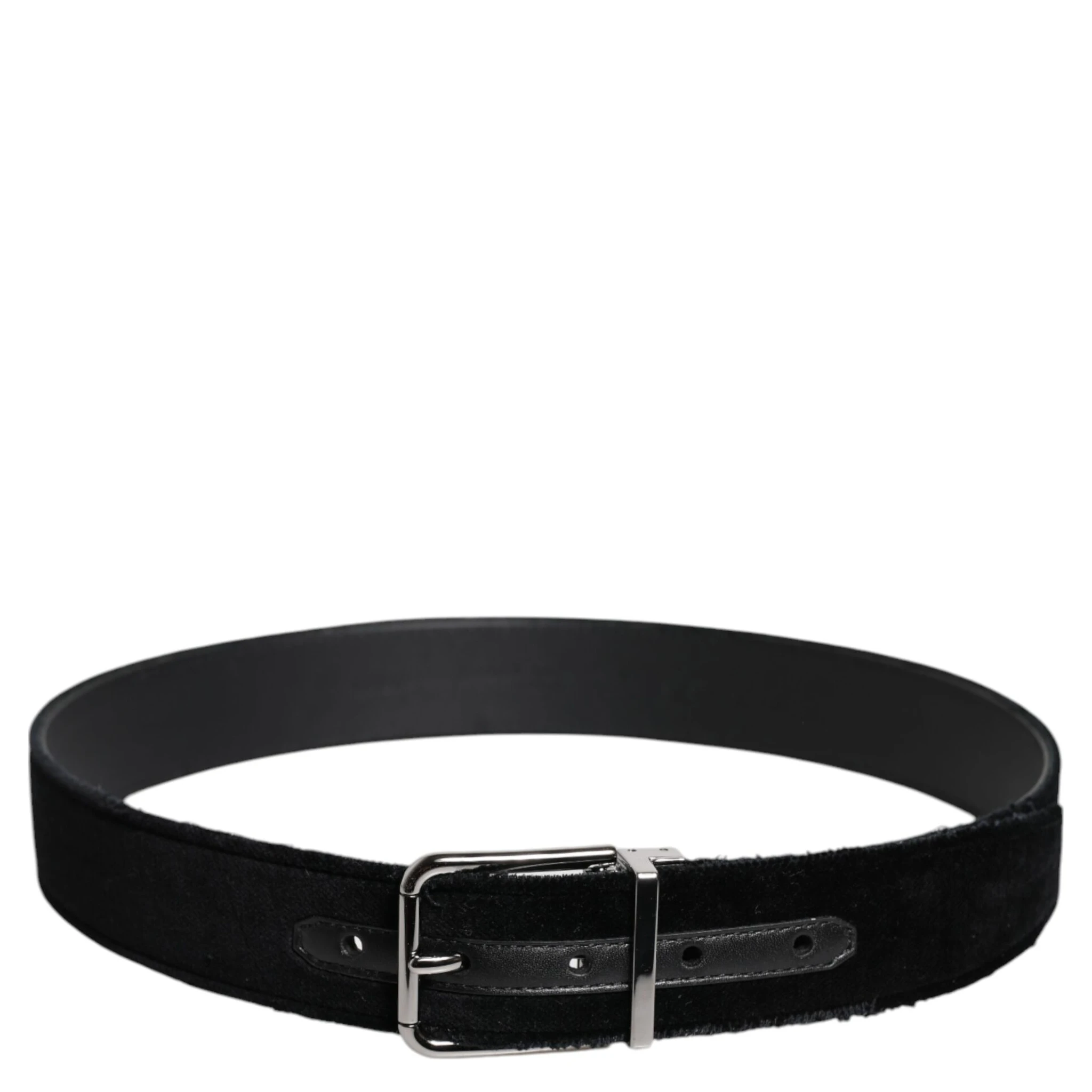 Black Cotton Silver Tone Metal Buckle Belt