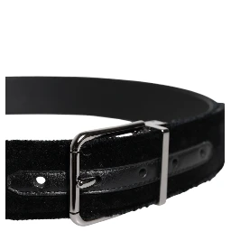 Black Cotton Silver Tone Metal Buckle Belt
