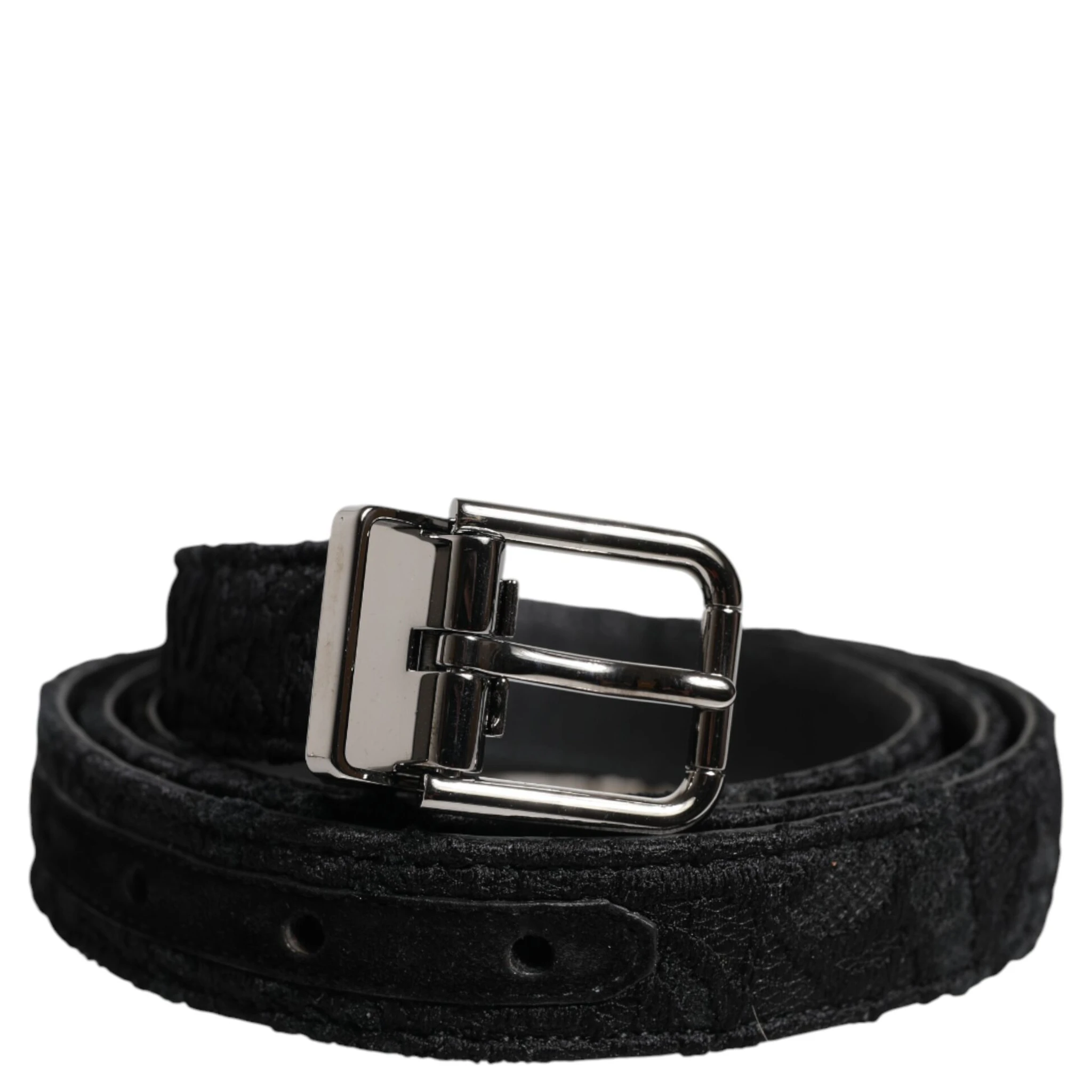 Black Cotton Blend Silver Metal Buckle Belt
