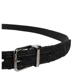 Black Cotton Blend Silver Metal Buckle Belt