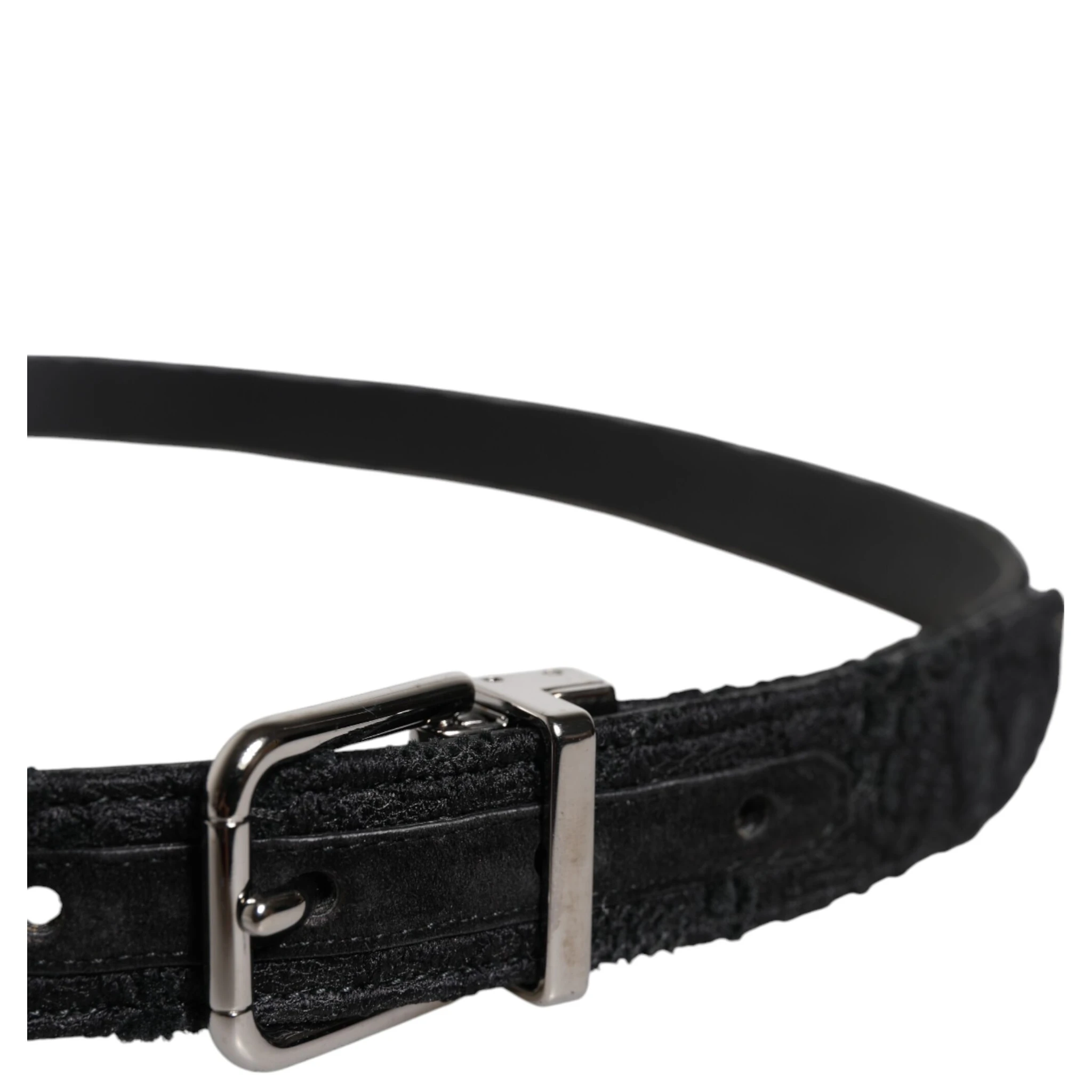 Black Cotton Blend Silver Metal Buckle Belt