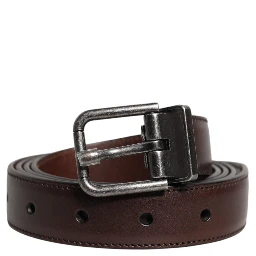 Brown Leather Silver Metal Buckle Belt